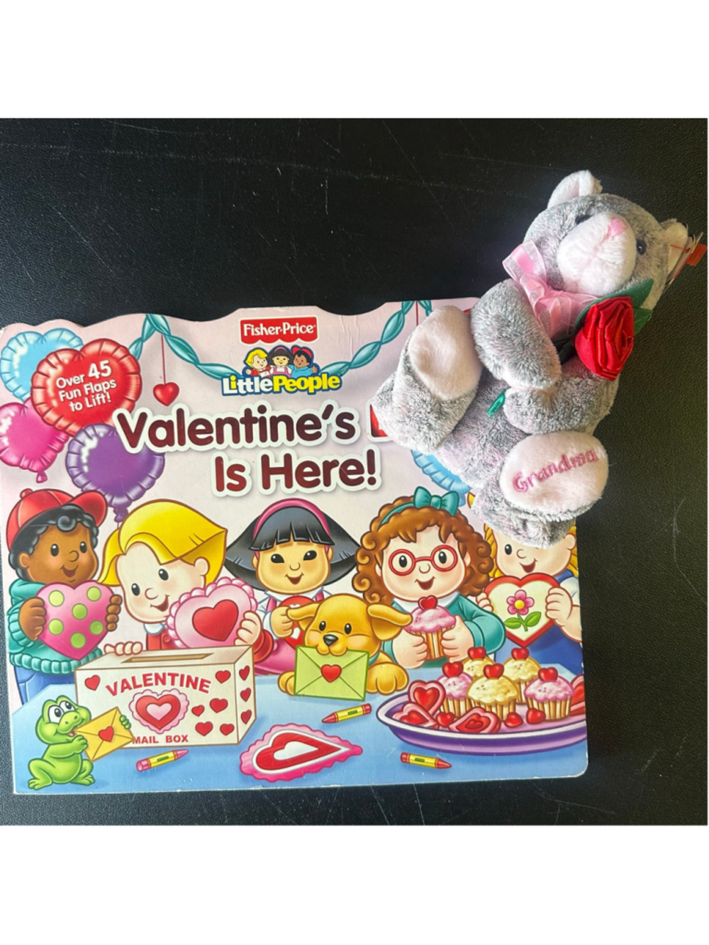 TY Beanie Baby Grandmother Bunny + Fisher Price Little People Valentine Book